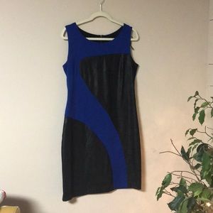 Ronni Nicole blue & faux leather color block dress business casual workwear S 10